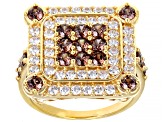Mocha and White Cubic Zirconia 18k Yellow Gold Over Sterling Silver Ring 3.97ctw