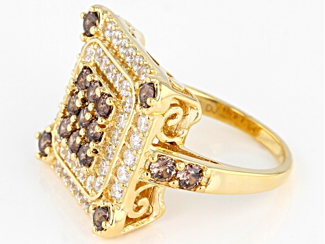 Mocha and White Cubic Zirconia 18k Yellow Gold Over Sterling Silver Ring 3.97ctw