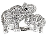 Black and White Cubic Zirconia Rhodium Over Sterling Silver Elephant Ring 1.54ctw