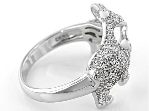 Black and White Cubic Zirconia Rhodium Over Sterling Silver Elephant Ring 1.54ctw