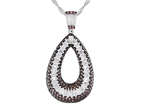 Brown And White Cubic Zirconia Rhodium Over Sterling Silver Pendant With Chain 3.33ctw