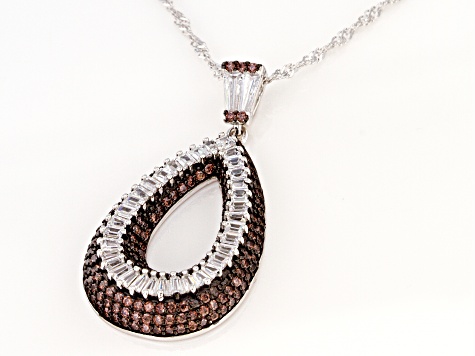 Brown And White Cubic Zirconia Rhodium Over Sterling Silver Pendant With Chain 3.33ctw