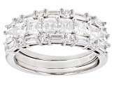 Asscher Cut White Cubic Zirconia Rhodium Over Sterling Silver Rings-Set of 3.15ctw