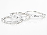 Asscher Cut White Cubic Zirconia Rhodium Over Sterling Silver Rings-Set of 3.15ctw
