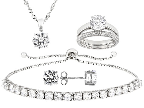 White Cubic Zirconia Rhodium Over Sterling Silver Jewelry Set 17.52ctw