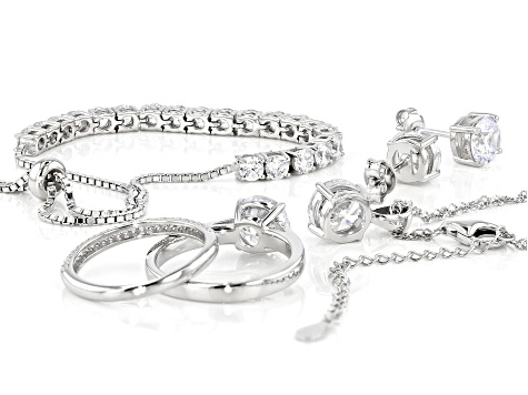 White Cubic Zirconia Rhodium Over Sterling Silver Jewelry
