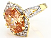 Brown And White Cubic Zirconia 18K Yellow Gold Over Sterling Silver Ring 10.88ctw