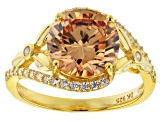 Champagne And White Cubic Zirconia 18K Yellow Gold Over Sterling Silver Ring 7.01ctw