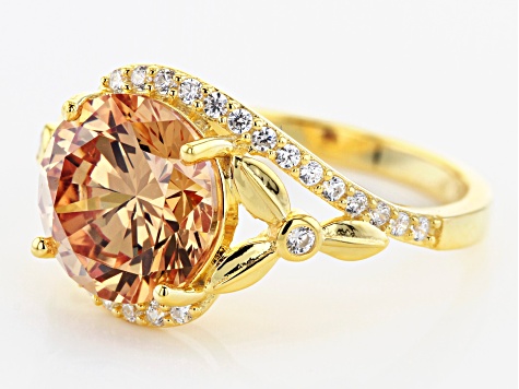 Champagne And White Cubic Zirconia 18K Yellow Gold Over Sterling Silver Ring 7.01ctw