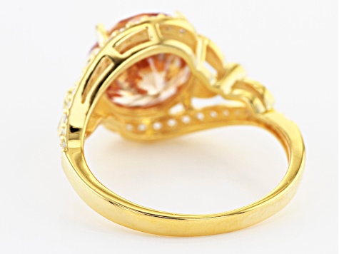 Champagne And White Cubic Zirconia 18K Yellow Gold Over Sterling Silver Ring 7.01ctw
