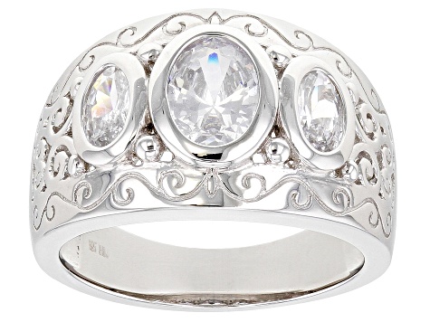 White Cubic Zirconia Rhodium Over Sterling Silver Ring 3.22ctw
