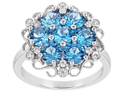 Lab Blue Spinel And White Cubic Zirconia Rhodium Over Sterling Silver Ring 3.05ctw