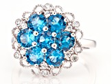 Lab Blue Spinel And White Cubic Zirconia Rhodium Over Sterling Silver Ring 3.05ctw