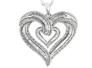 Picture of White Cubic Zirconia Rhodium Over Sterling Silver Heart Pendant With Chain 1.77ctw