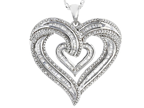 White Cubic Zirconia Rhodium Over Sterling Silver Heart Pendant With Chain 1.77ctw