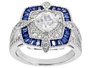 Blue Lab Created Spinel And White Cubic Zirconia Rhodium Over Sterling Silver Ring 3.51ctw