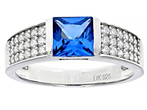 925 Sterling Silver 1.93 Ct Round Cut Royal Blue Zirconia /& White CZ Ring