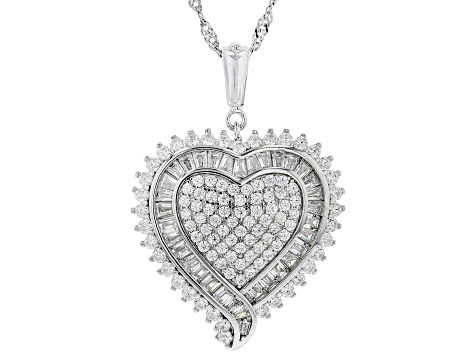 White Cubic Zirconia Rhodium Over Sterling Silver Heart Pendant With Chain 3.62ctw