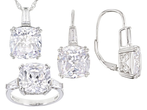 White Cubic Zirconia Rhodium Over Sterling Silver Jewelry Set 34.42ctw