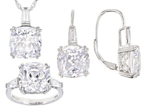 White Cubic Zirconia Rhodium Over Sterling Silver Jewelry Set 34.42ctw