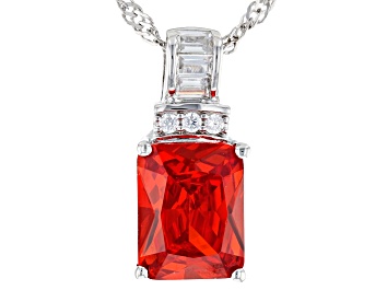 Picture of Orange And White Cubic Zirconia Rhodium Over Sterling Silver Pendant With Chain 4.29ctw