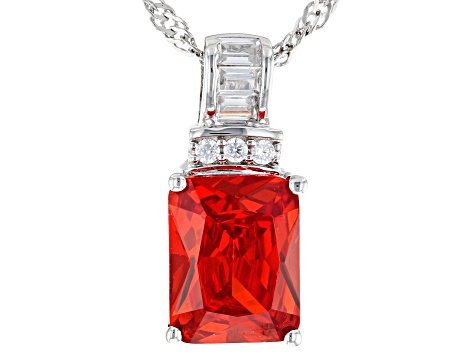 Orange And White Cubic Zirconia Rhodium Over Sterling Silver Pendant With Chain 4.29ctw