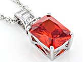 Orange And White Cubic Zirconia Rhodium Over Sterling Silver Pendant With Chain 4.29ctw