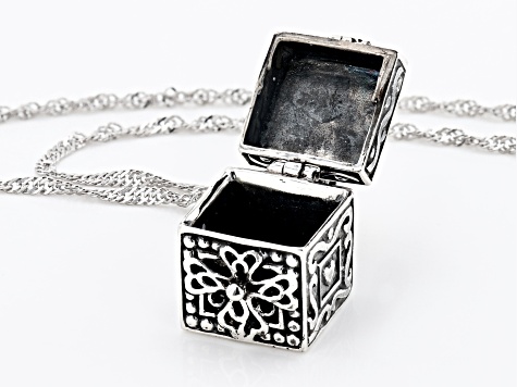 White Cubic Zirconia Rhodium Over Silver Prayer Box Pendant With Chain 0.60ctw (0.30ctw DEW)