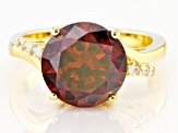 Brown And White Cubic Zirconia 18K Yellow Gold Over Sterling Silver Ring 8.54ctw