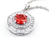 Orange And White Cubic Zirconia Rhodium Over Sterling Silver Pendant With Chain 5.63ctw