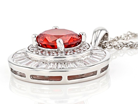 Orange And White Cubic Zirconia Rhodium Over Sterling Silver Pendant With Chain 5.63ctw