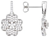 White Cubic Zirconia Rhodium Over Sterling Silver Flower Earrings 1.32ctw