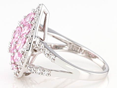 Pink And White Cubic Zirconia Rhodium Over Sterling Silver Ring 3.74ctw