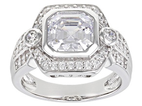 White Cubic Zirconia Rhodium Over Sterling Silver Asscher Cut Ring 4.45ctw