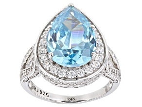 Blue And White Cubic Zirconia Rhodium Over Sterling Silver Ring 7.74ctw