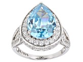 Blue And White Cubic Zirconia Rhodium Over Sterling Silver Ring 7.74ctw