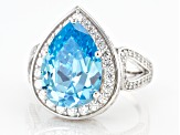 Blue And White Cubic Zirconia Rhodium Over Sterling Silver Ring 7.74ctw