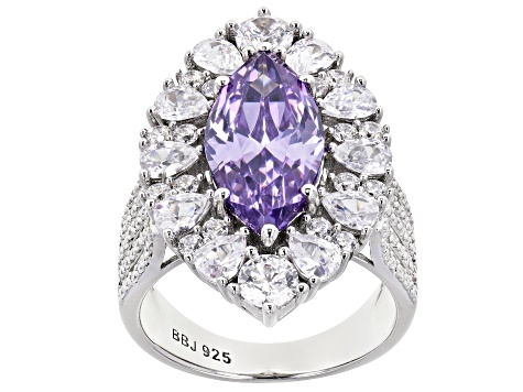 Purple And White Cubic Zirconia Rhodium Over Sterling Silver Ring 10.72ctw