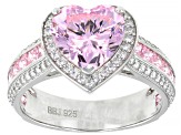 Pink and White Cubic Zirconia Rhodium Over Sterling Silver Heart Ring 6.66ctw