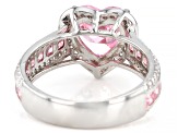 Pink and White Cubic Zirconia Rhodium Over Sterling Silver Heart Ring 6.65ctw