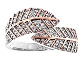 White Cubic Zirconia Rhodium And 18K Rose Gold Over Sterling Silver Leaf Ring 0.65ctw