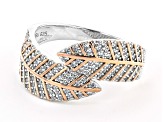 White Cubic Zirconia Rhodium And 18K Rose Gold Over Sterling Silver Leaf Ring 0.65ctw