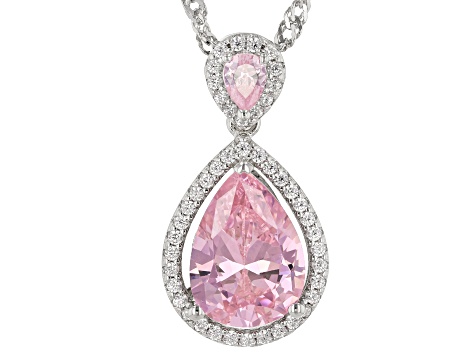Pink And White Cubic Zirconia Rhodium Over Sterling Silver Pendant With Chain 2.40ctw