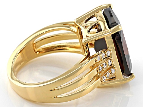 Brown And White Cubic Zirconia 18K Yellow Gold Over Sterling Silver Ring 16.31ctw