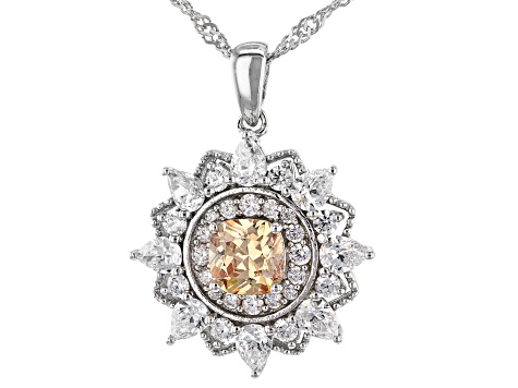 Champagne And White Cubic Zirconia Rhodium Over Sterling Pendant With Chain 4.64ctw (2.98ctw DEW)