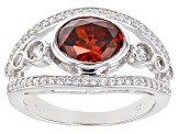 Red And White Cubic Zirconia Rhodium Over Sterling Silver Ring 4.02ctw
