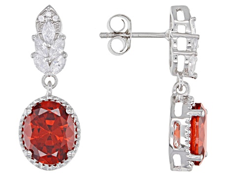 Red And White Cubic Zirconia Rhodium Over Sterling Silver Earrings 5.58ctw