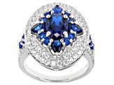 Blue And White Cubic Zirconia Rhodium Over Sterling Silver Ring 4.07ctw