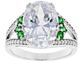 Green And White Cubic Zirconia Rhodium Over Sterling Silver Ring 10.45ctw (6.53ctw DEW)