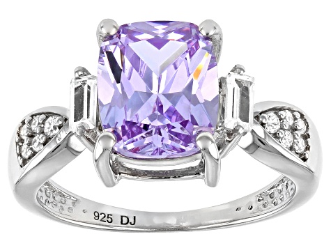 Lavender And White Cubic Zirconia Rhodium Over Sterling Silver Ring 5.55ctw (4.23ctw DEW)